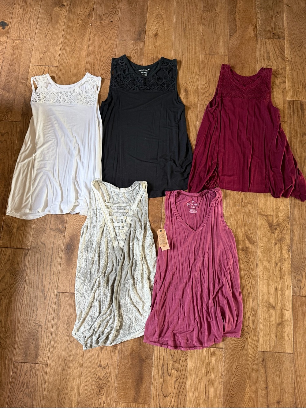 Lot of 5 American Eagle Tank Tops - White, Black, Burgundy, Gray, Mauve XS & XXS